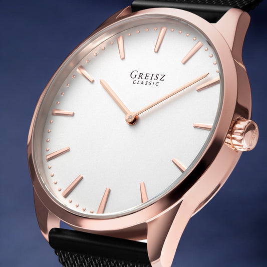 GREISZ 1908 r1 [roséguld+vit] 40mm Black Mesh